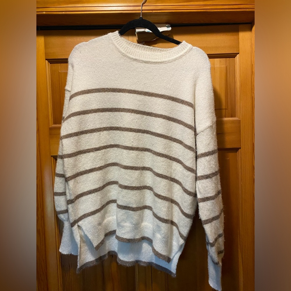 Bluivy Cream and Brown Striped Sweater